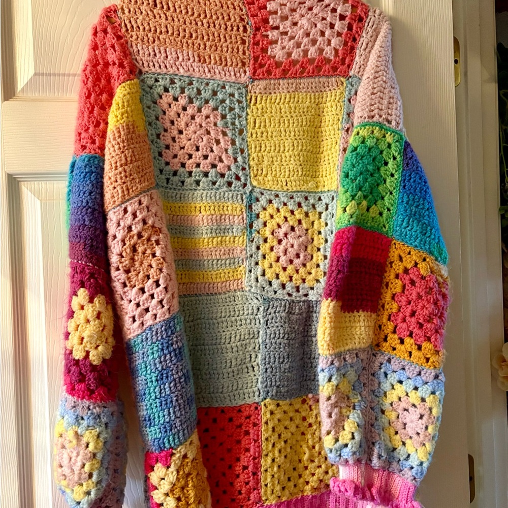 Colorful Patchwork Crochet Cardigan - Picture 4 of 5